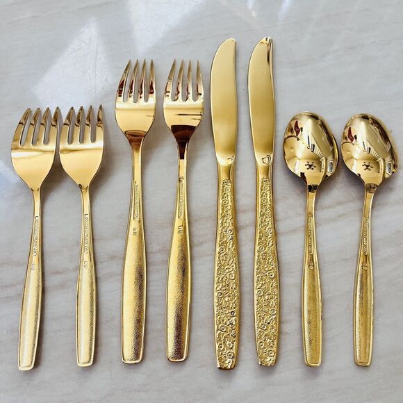 8pc INTERNATIONAL SILVER Golden Spring Garden Rogers Cutlery Flatware Knife Fork - Picture 2 of 8
